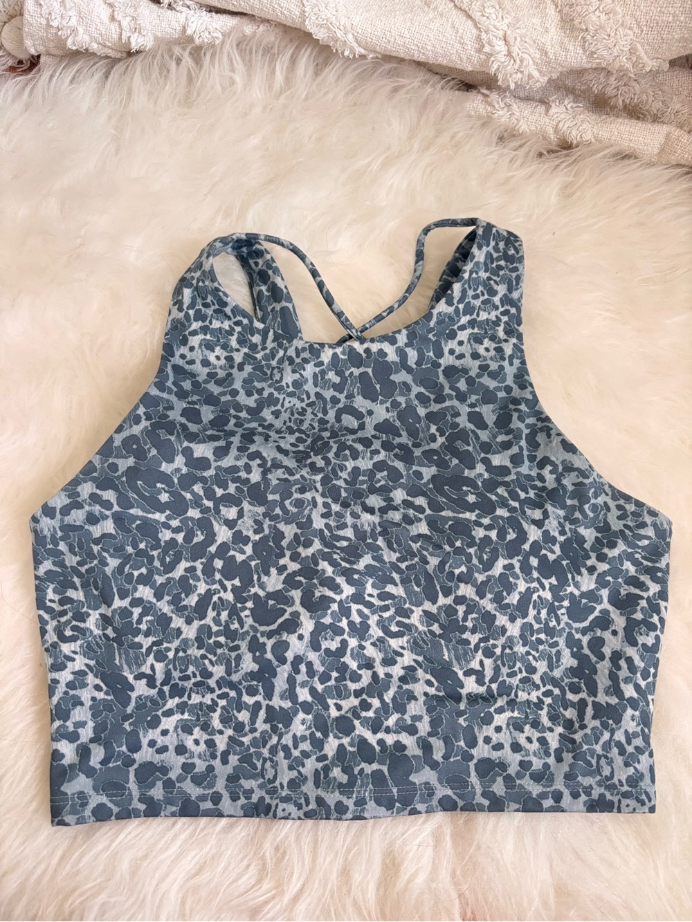 JoyLab Blue Leopard High-Neck Sports Bra
